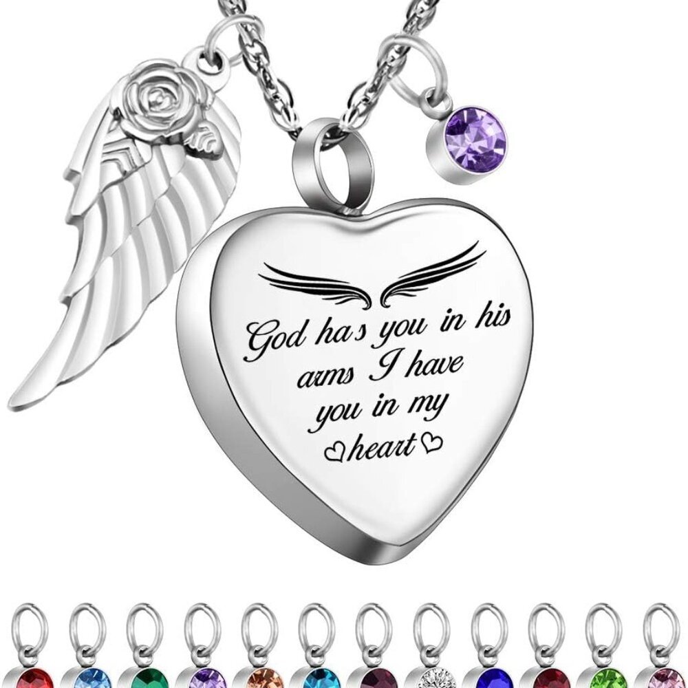 Heart Urn Necklace for Ashes with 12 Birthstones Cremation Jewelry for Ashes -Yo